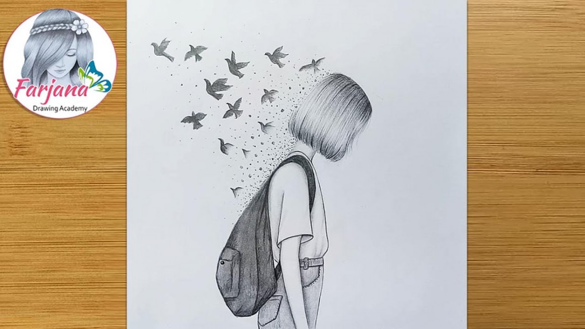 Creative Drawing - Pencil sketch  How to draw a girl with School bag   Kurşun kalem çizimi