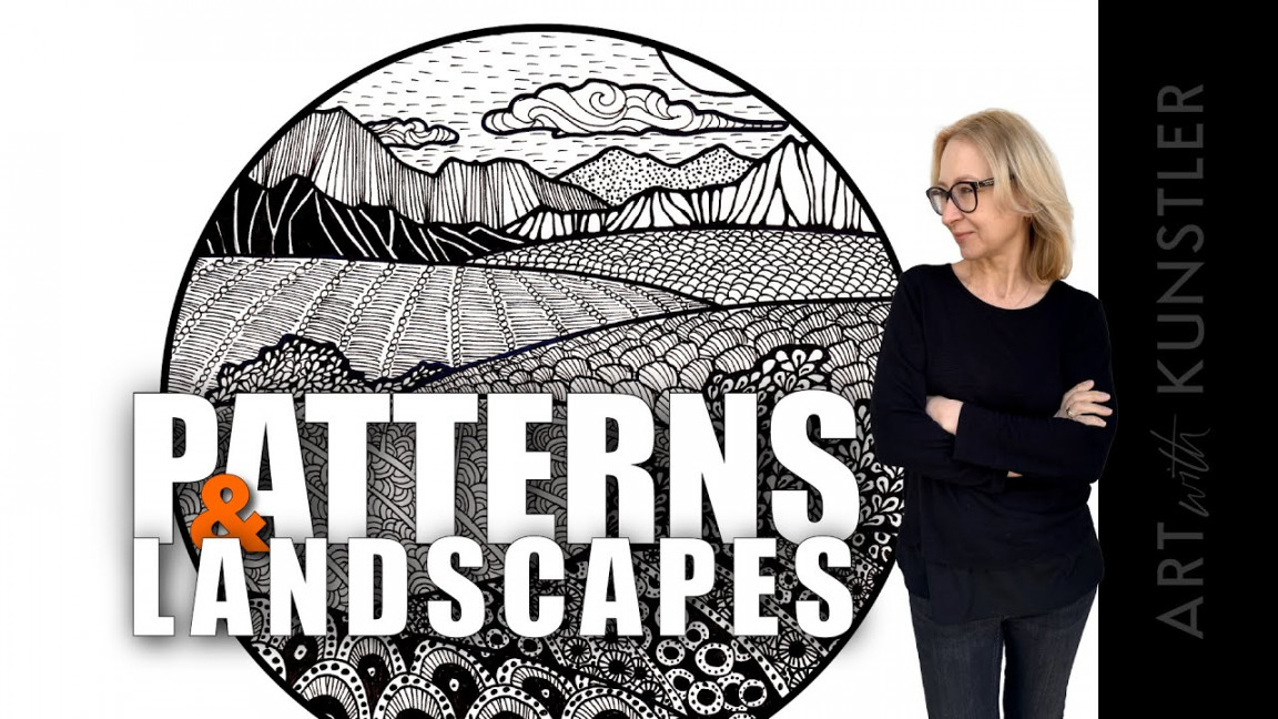 Creative patterns. Zen inspired landscape drawing. Art lesson.