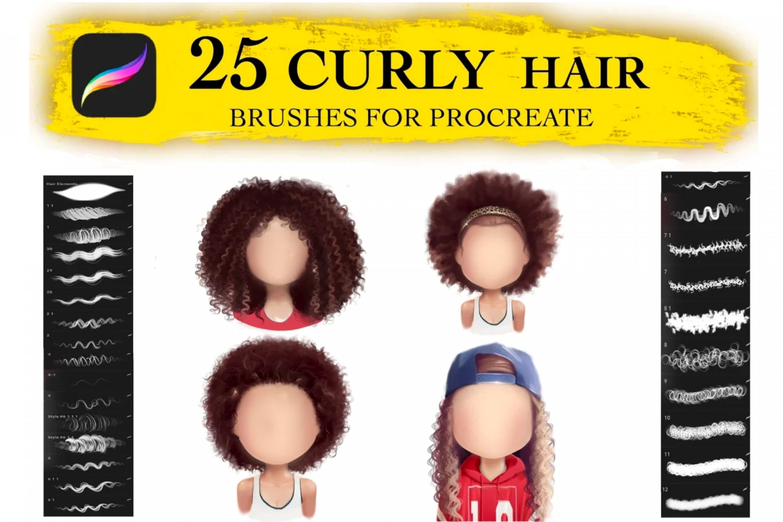 Curly Hair Brushes Procreate, Braids Brushes ()