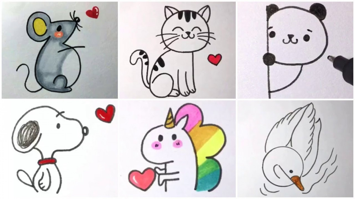 Cute Animal Drawings for Kids  Easy to Learn Animal Drawings and Coloring  Activities for Kids