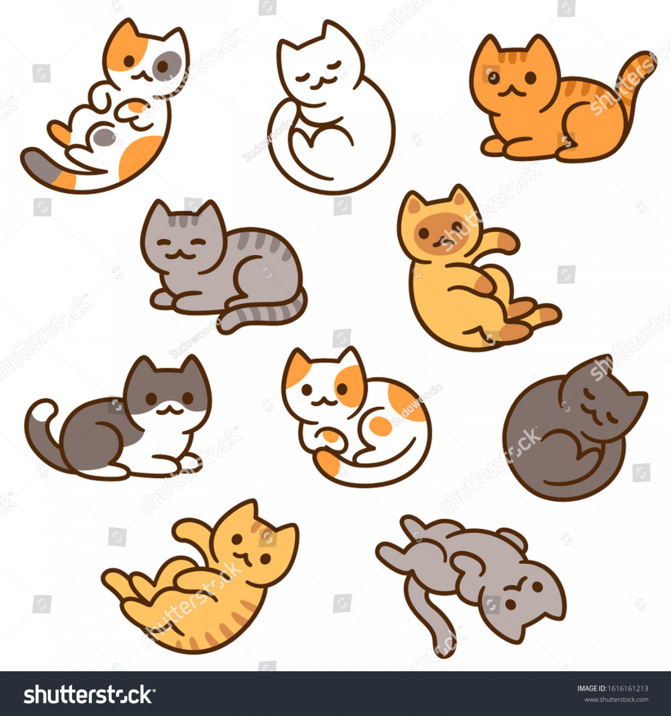 Cute Cartoon Cat Drawing Set Different: Stock-Vektorgrafik