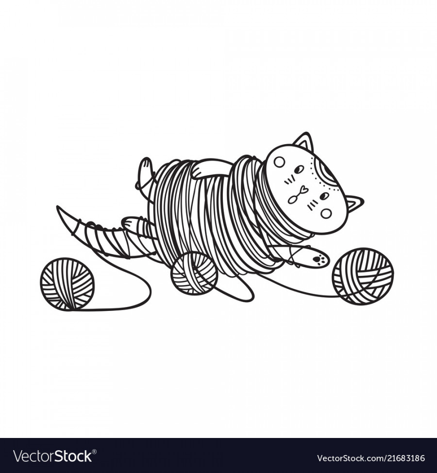 Cute cat playing with yarn ball Royalty Free Vector Image