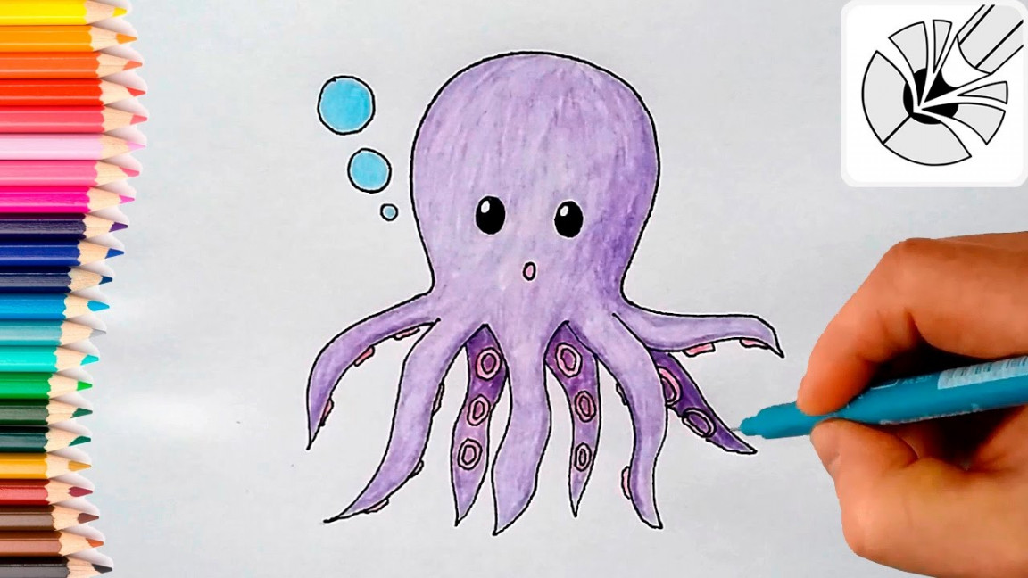 Cute Draws - How to Draw a Cute Octopus - Draw and Color for Kids