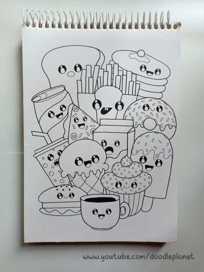 Cute Food Doodle  Cute doodles drawings, Easy doodle art, Simple