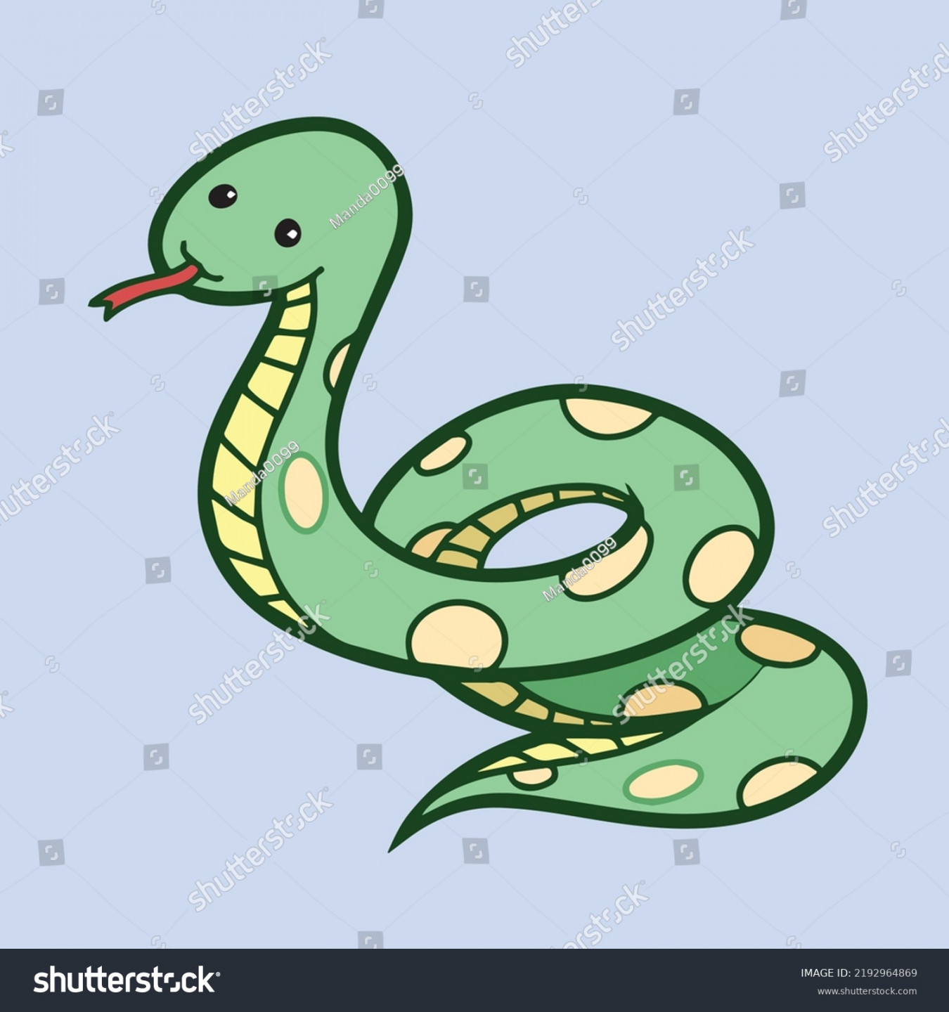 Cute Green Yellow Snake Vector Illustration Stockvektor