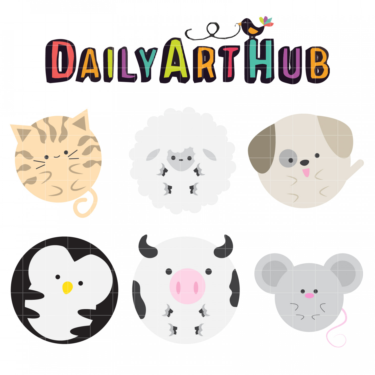 Cute Round Animals Clip Art Set