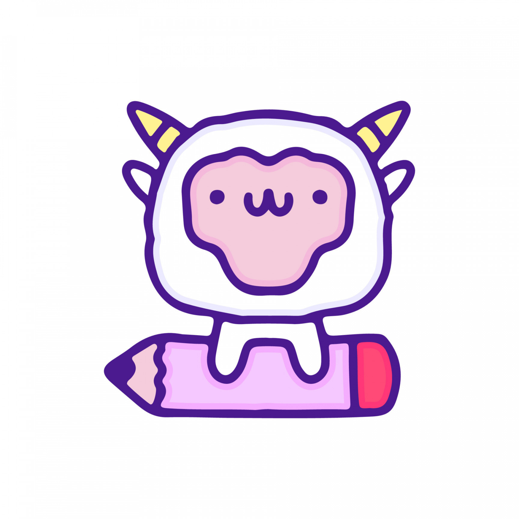 Cute sheep with pencil illustration, with soft pop style and old