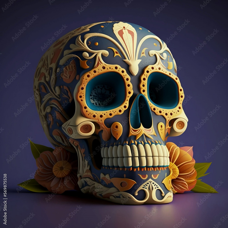 D Sugar skull character of the Mexican festival known Day of the