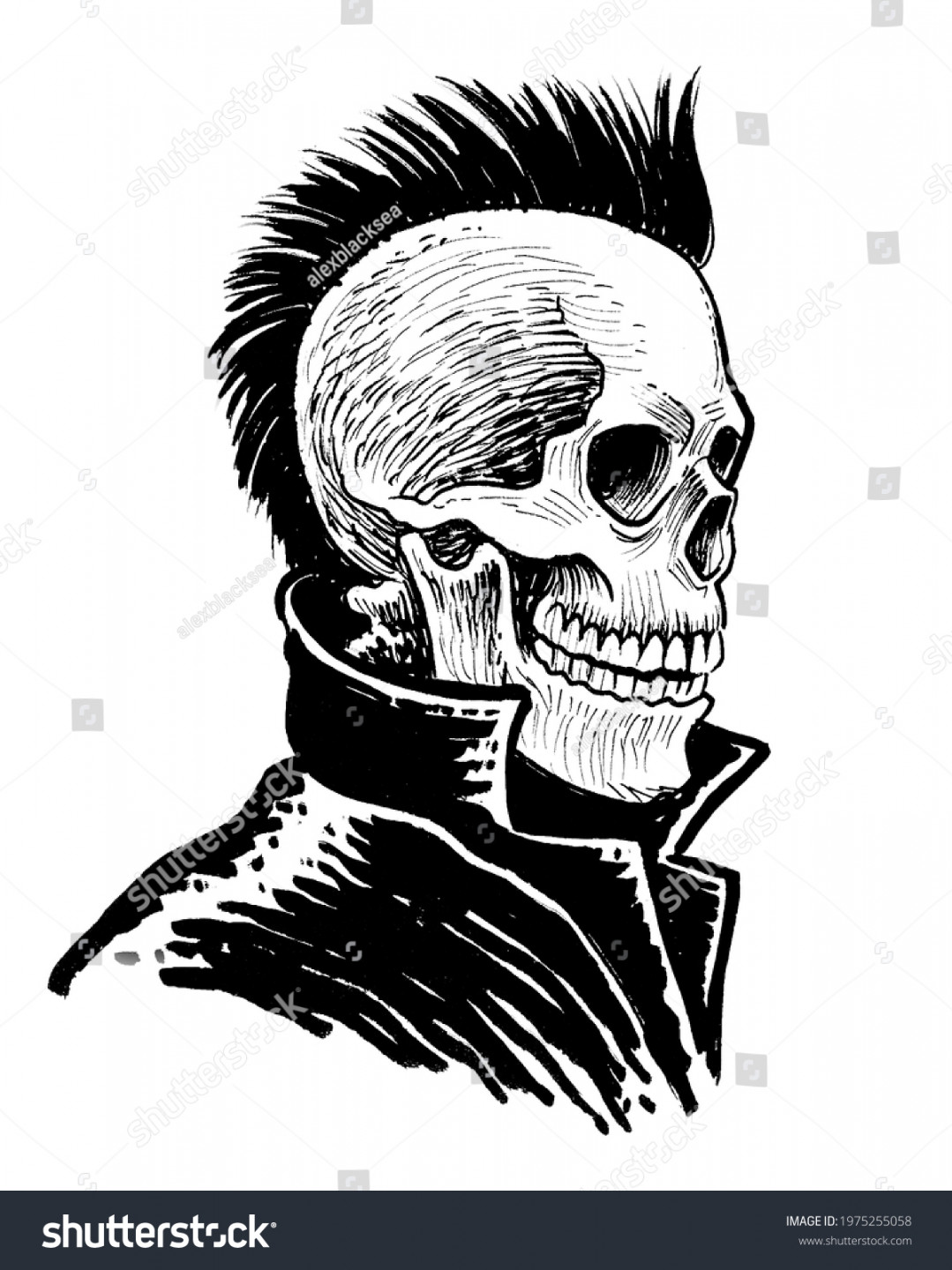 Dead Punk Skeleton Leather Jacket Ink Stock Illustration