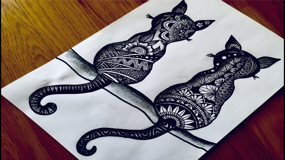 Doodle and Zentangle Art of Cat  How to Draw a Cat