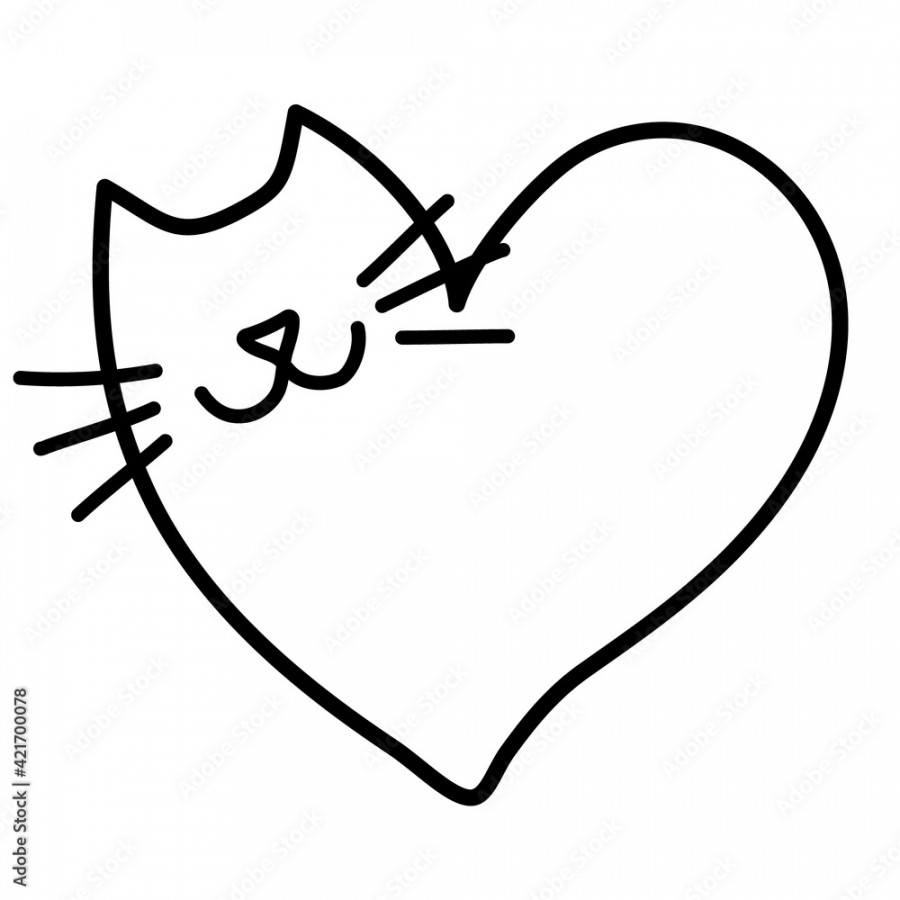 Doodling cat in the heart shape. Cute cat logo