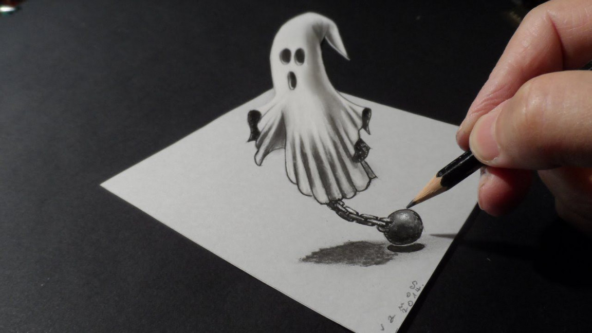 Drawing a D Ghost, Halloween  d drawings, Ghost drawing, Drawing lessons