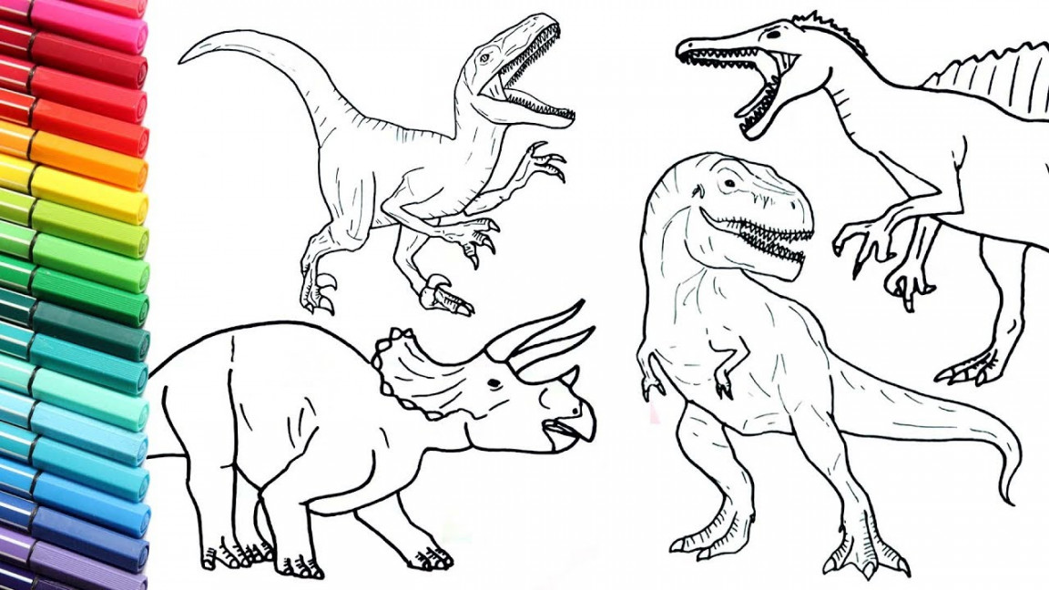 Drawing and Coloring Dinosaur Collection  - How to Draw and Color Jurassic  World Dinosaurs