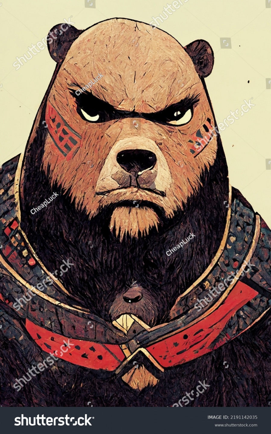 Drawing Bear Warrior Manga Style Stock Illustration