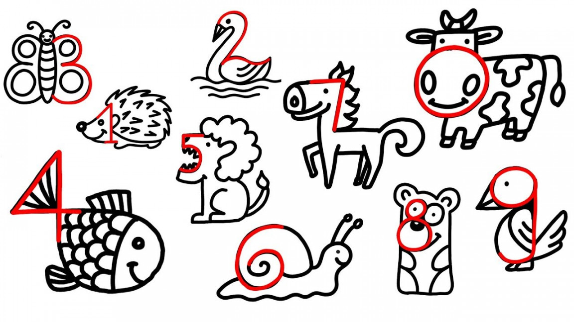 Drawing  cartoon animals from numbers - Learn numbers for children