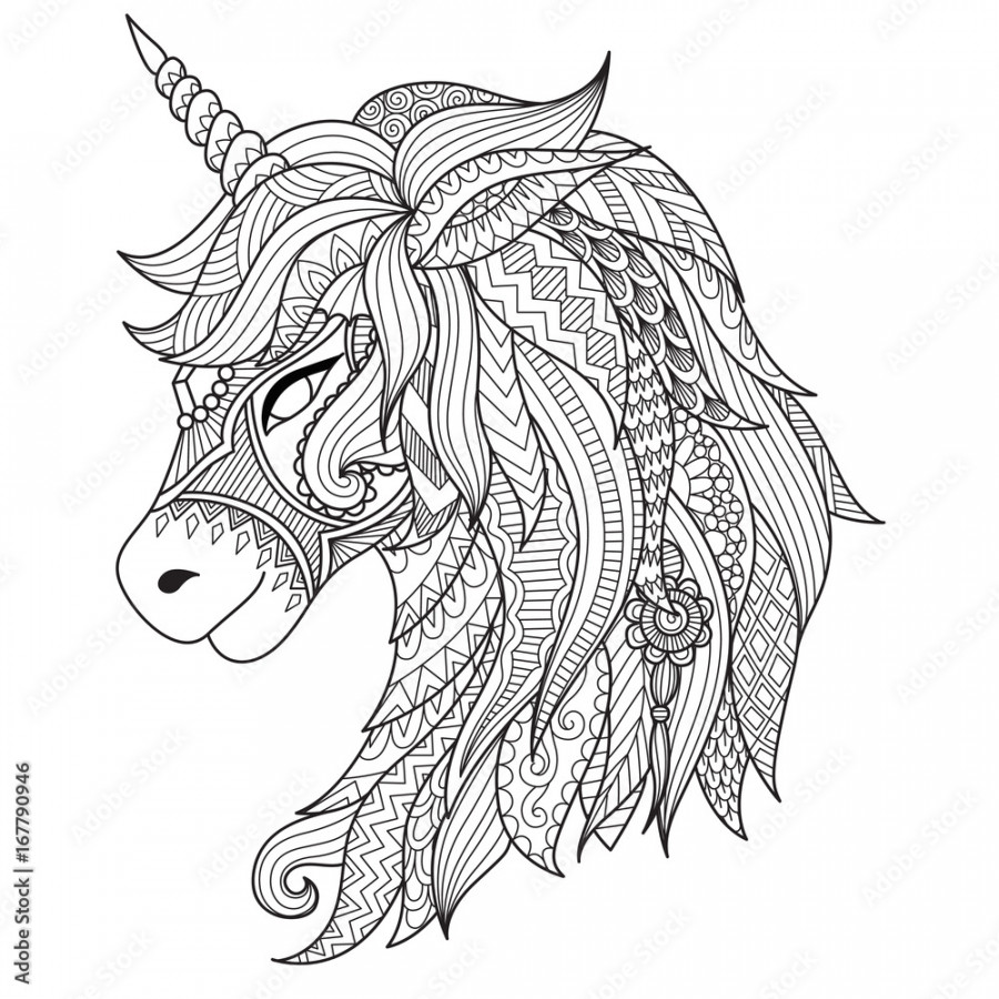 Drawing unicorn zentangle style for coloring book, tattoo, shirt