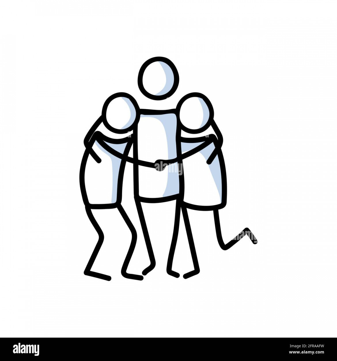 Drawn stick figure of  friends hugging