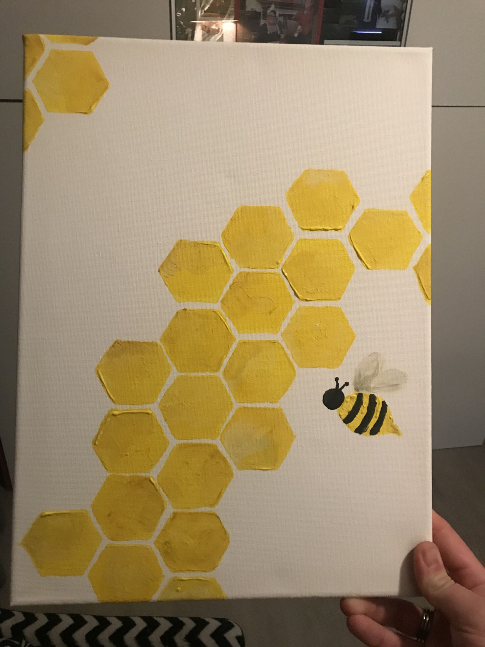 Easy bee painting with hexagon stamp  Bee painting, Bee art