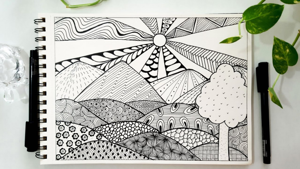 Easy Doodle/Zentangle landscape/scenery drawing for beginners/intermediate   Easy Zentangle pattern