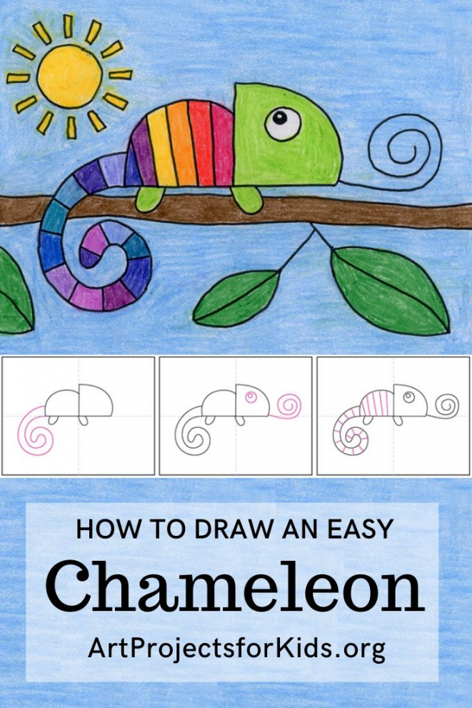 Easy How to Draw a Chameleon Tutorial Video and Chameleon Coloring