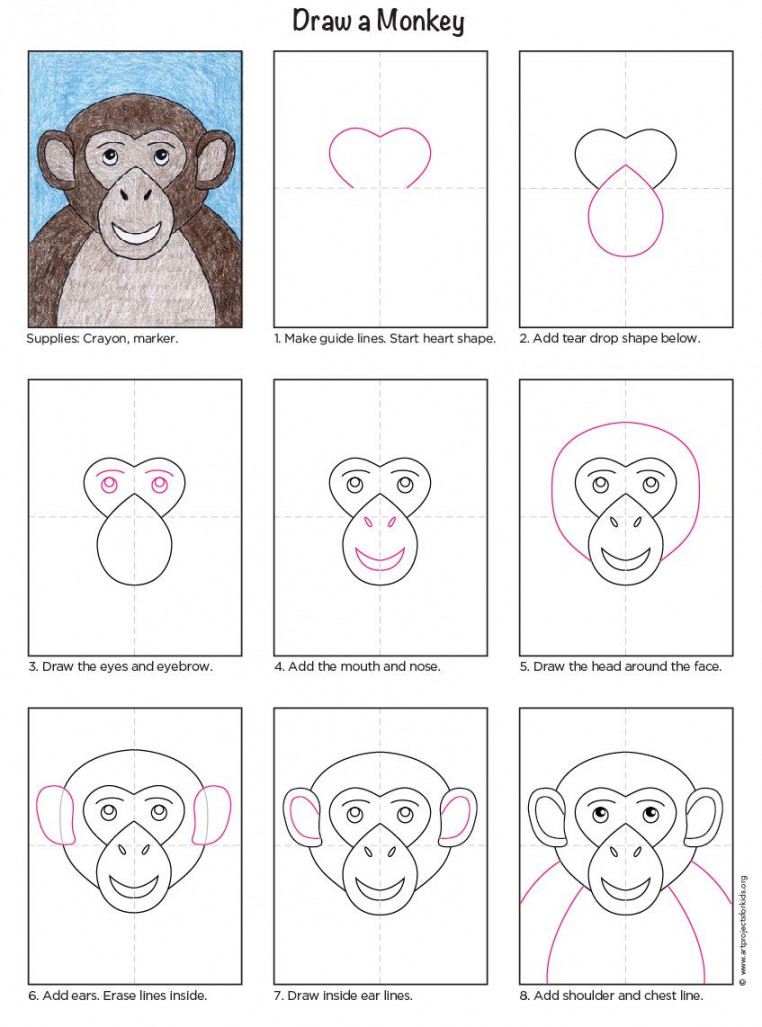 Easy How to Draw a Monkey Face Tutorial and Monkey Face Coloring