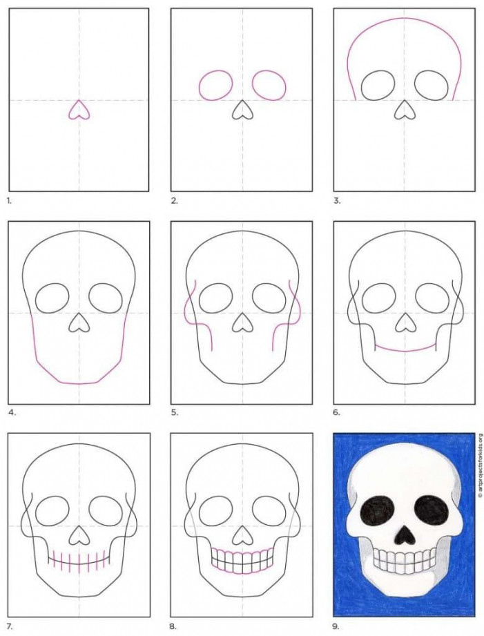 Easy How to Draw a Skull Tutorial and Skull Coloring Page  Skulls
