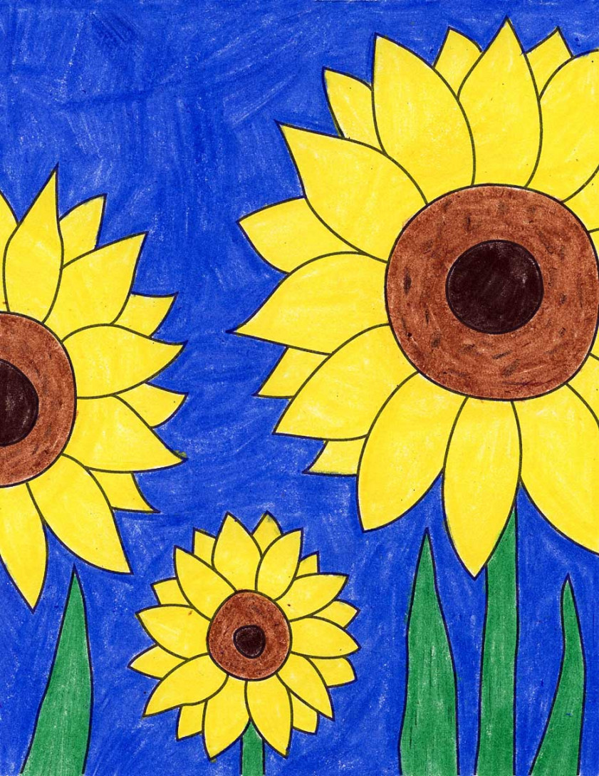 Easy How to Draw a Sunflower Tutorial , Sunflower Coloring Page