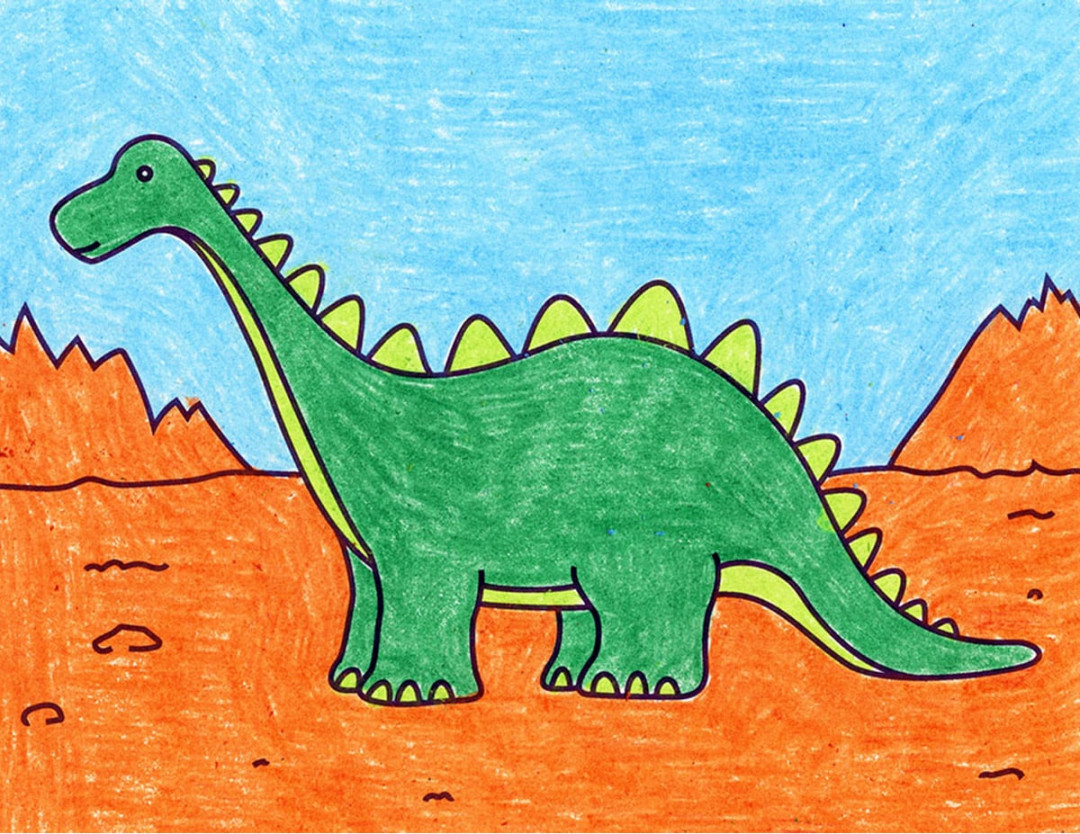 Easy How to Draw an Easy Dinosaur Tutorial & Dino Coloring Page