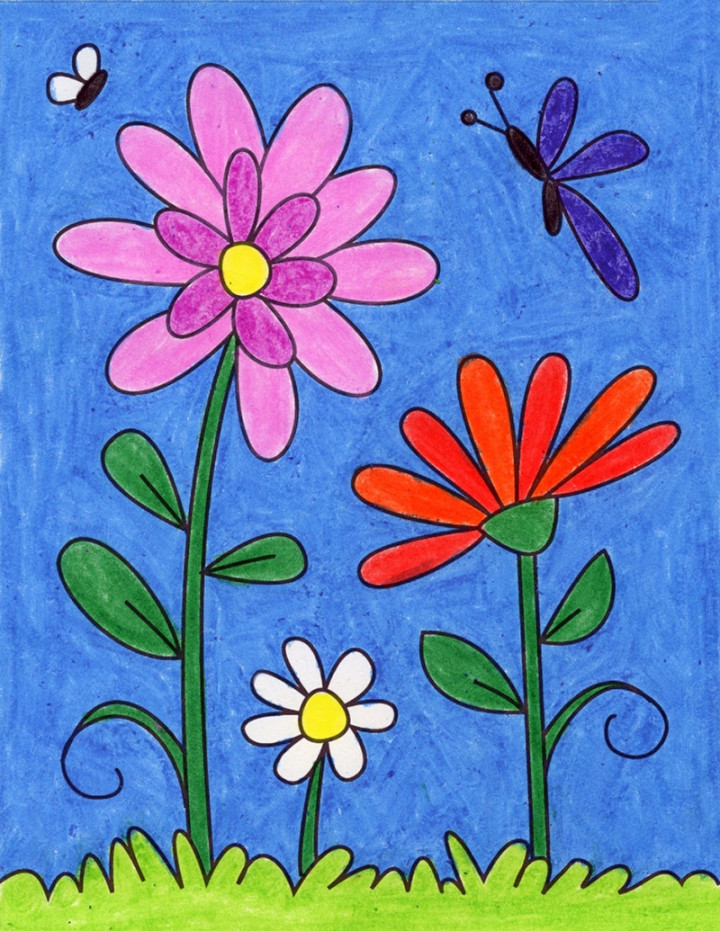 Easy How to Draw Flowers Tutorial Video & Flowers Coloring Page