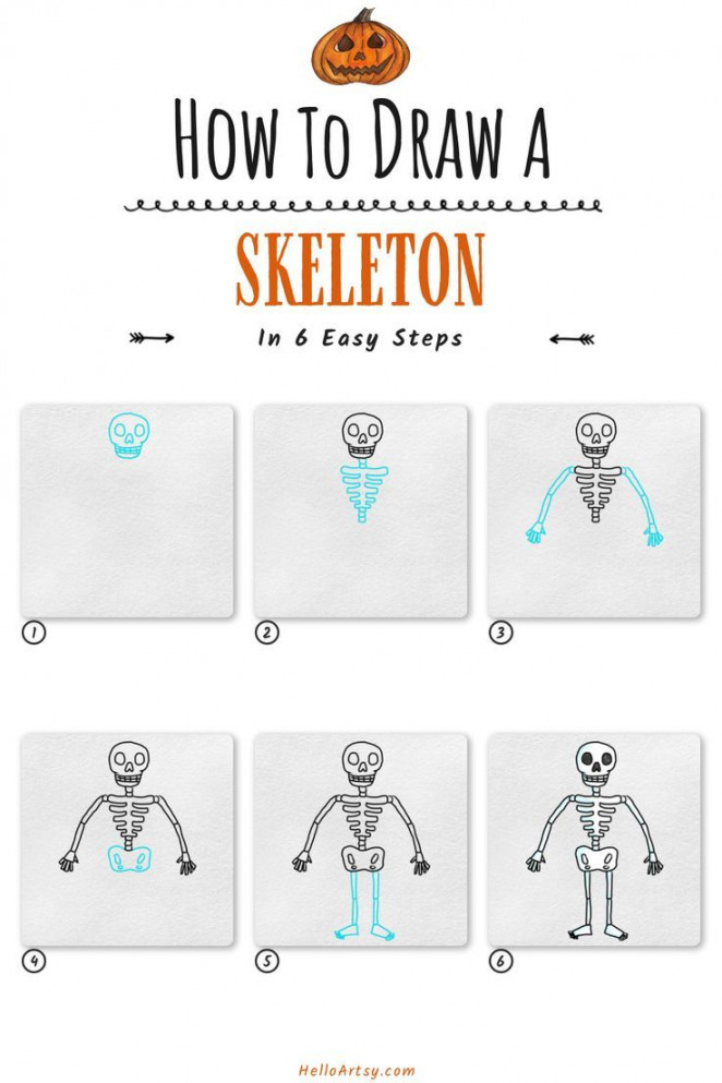 Easy Skeleton Drawing - Drawing Tutorial for Kids!  Skeleton