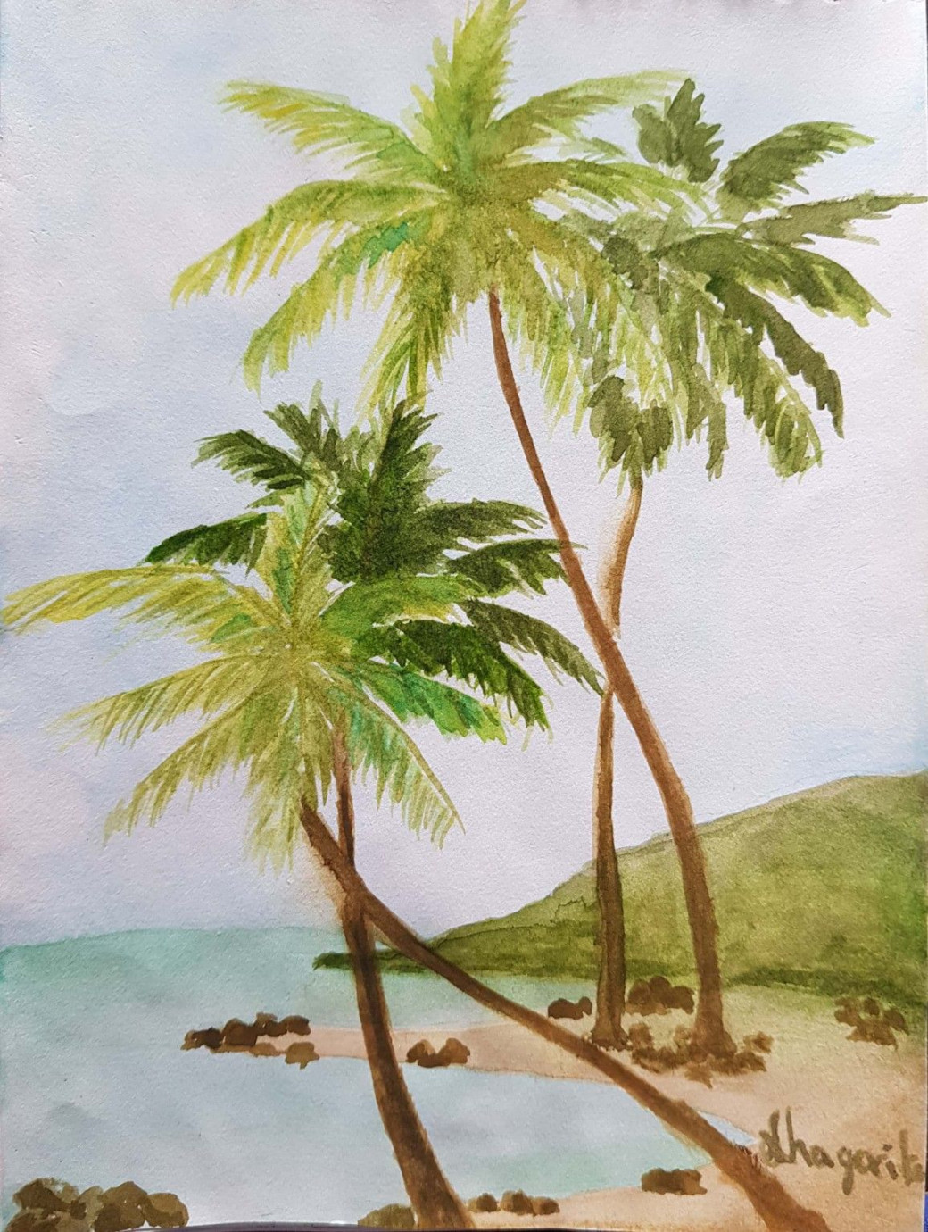 Easy watercolor coconut palm tree painting  Palm trees painting