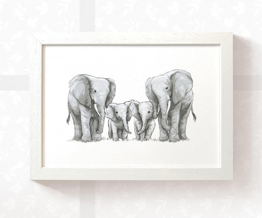 Elephant Print Family of  Nursery Wall Art, Safari Baby Shower