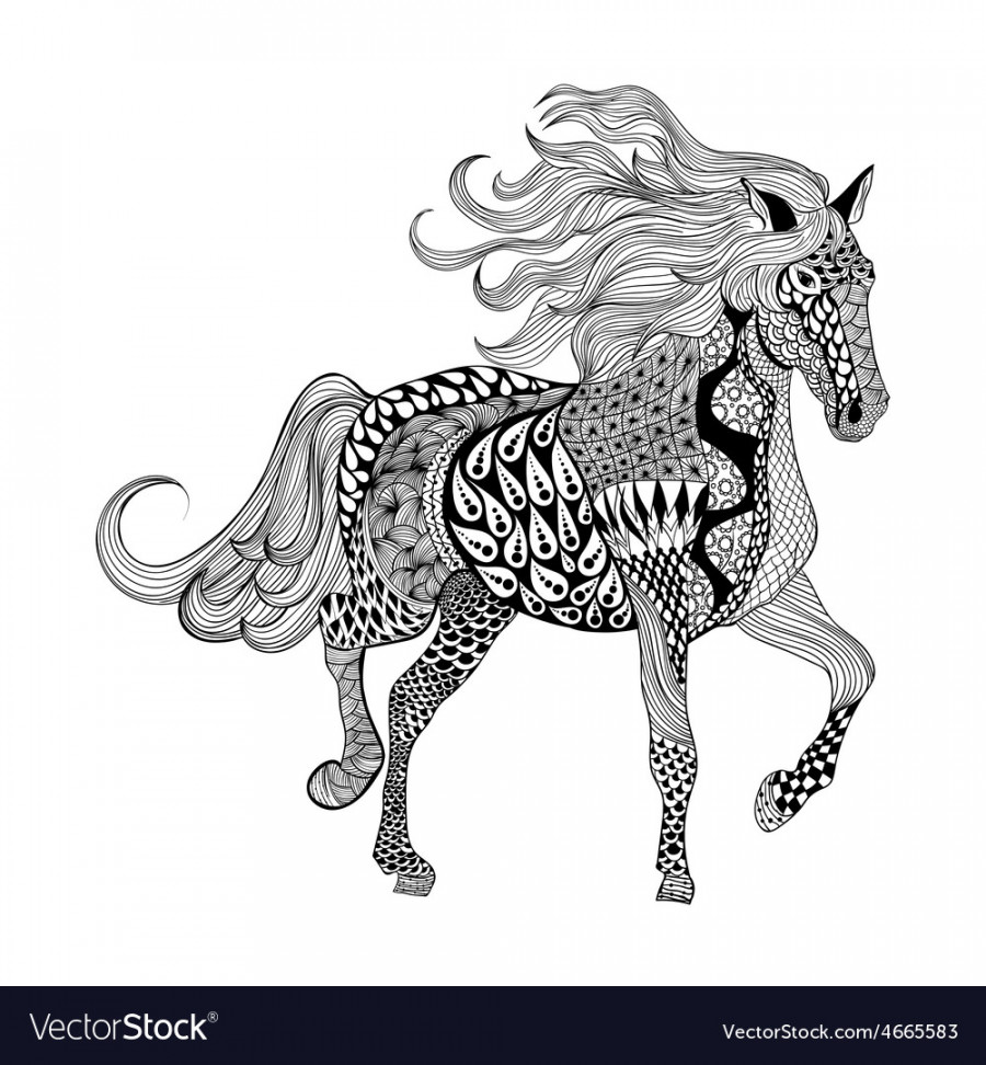 Entangle stylized black horse hand drawn doodle Vector Image