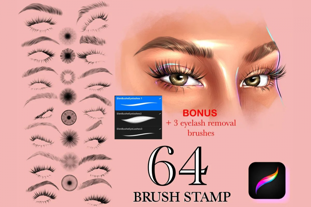 Eyelashes Brushes for Procreate [ FREE and Premium