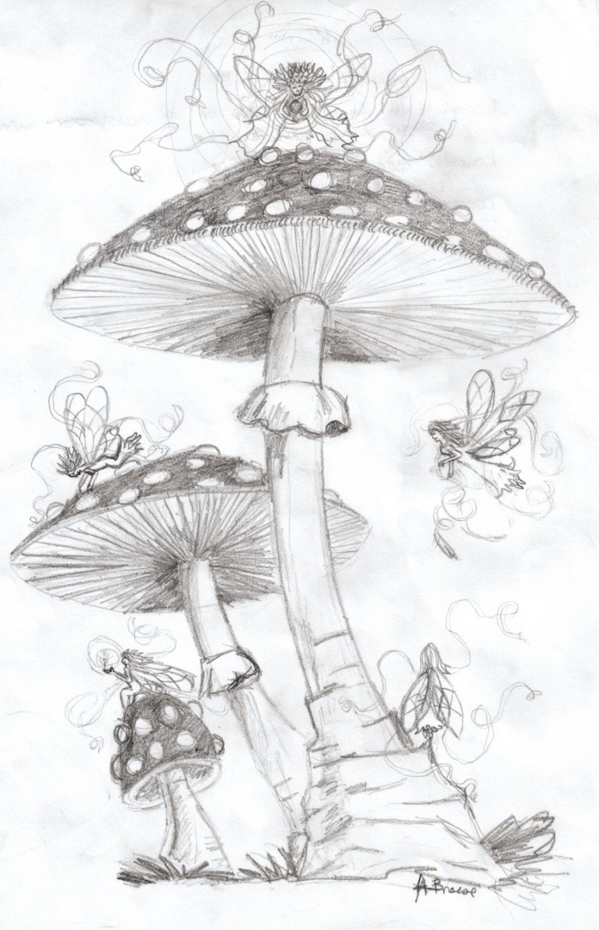 Fairy drawings, Mushroom drawing, Cool art drawings