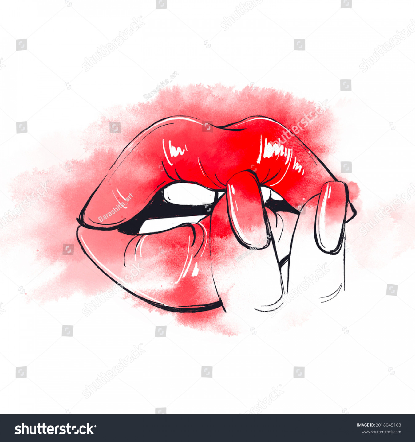 Female Mouth Red Lips Nails Woman Stock Illustration