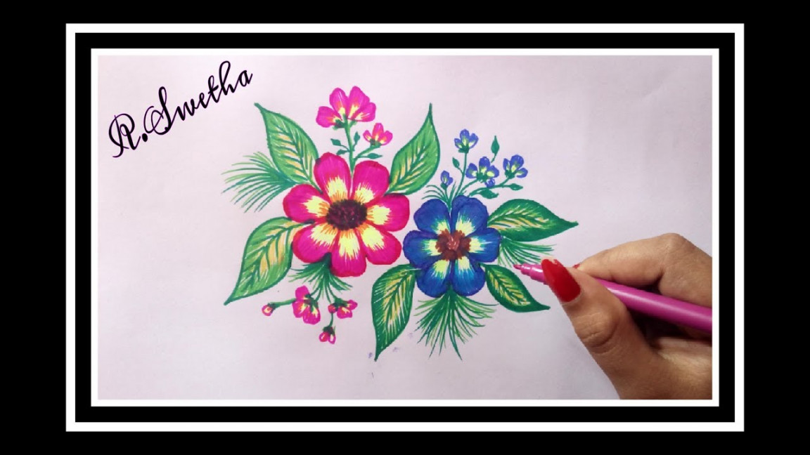 Flower design with sketch pen