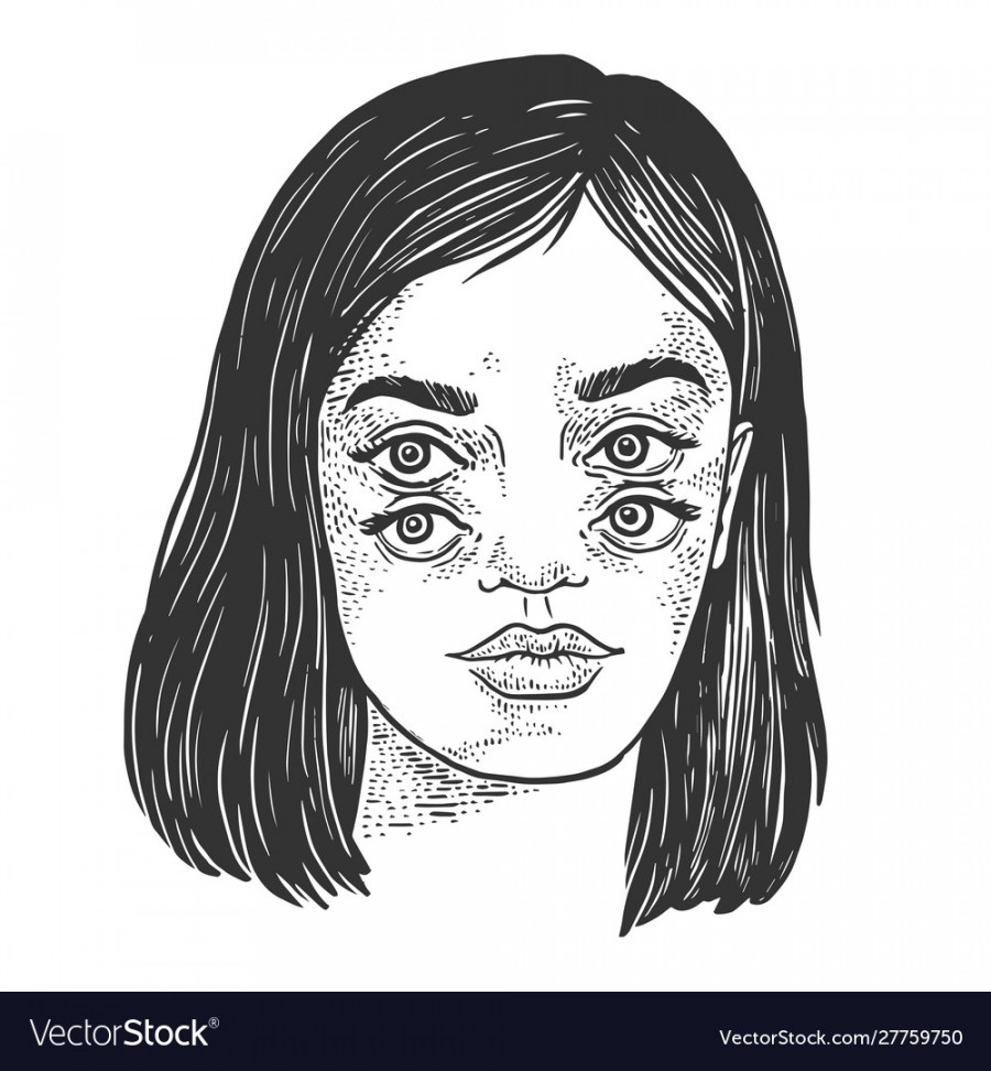 Four eyes girl sketch engraving Royalty Free Vector Image