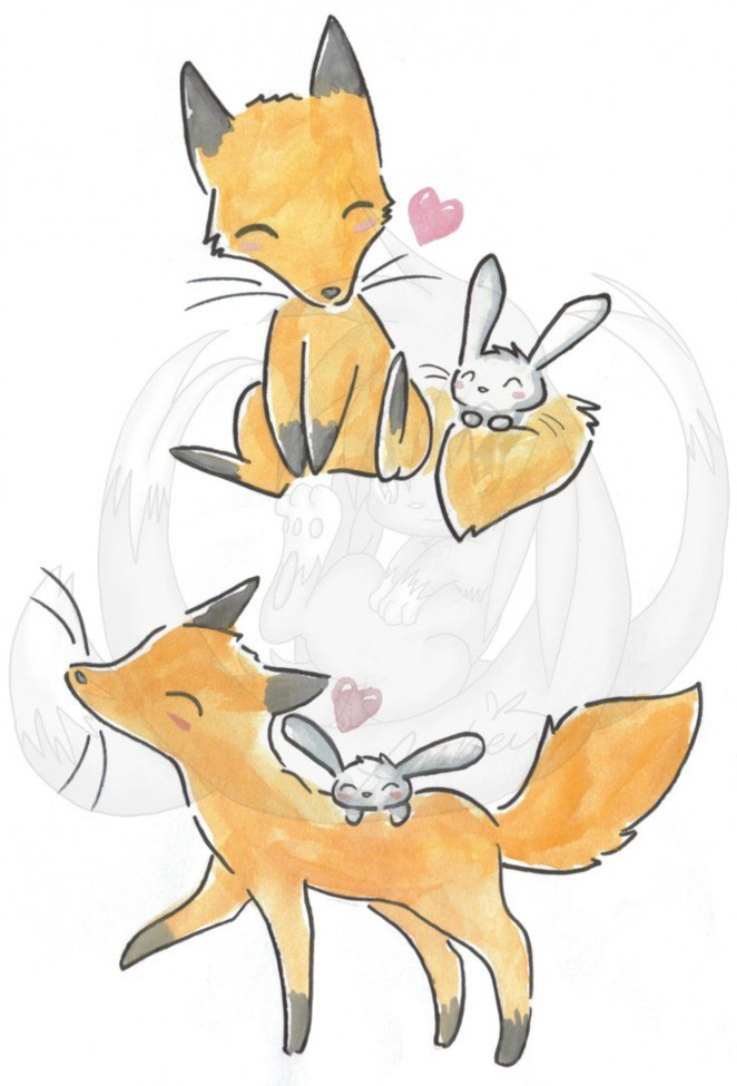 Fox and Bunny Watercolour by =Eevie-chu on deviantART  Fox