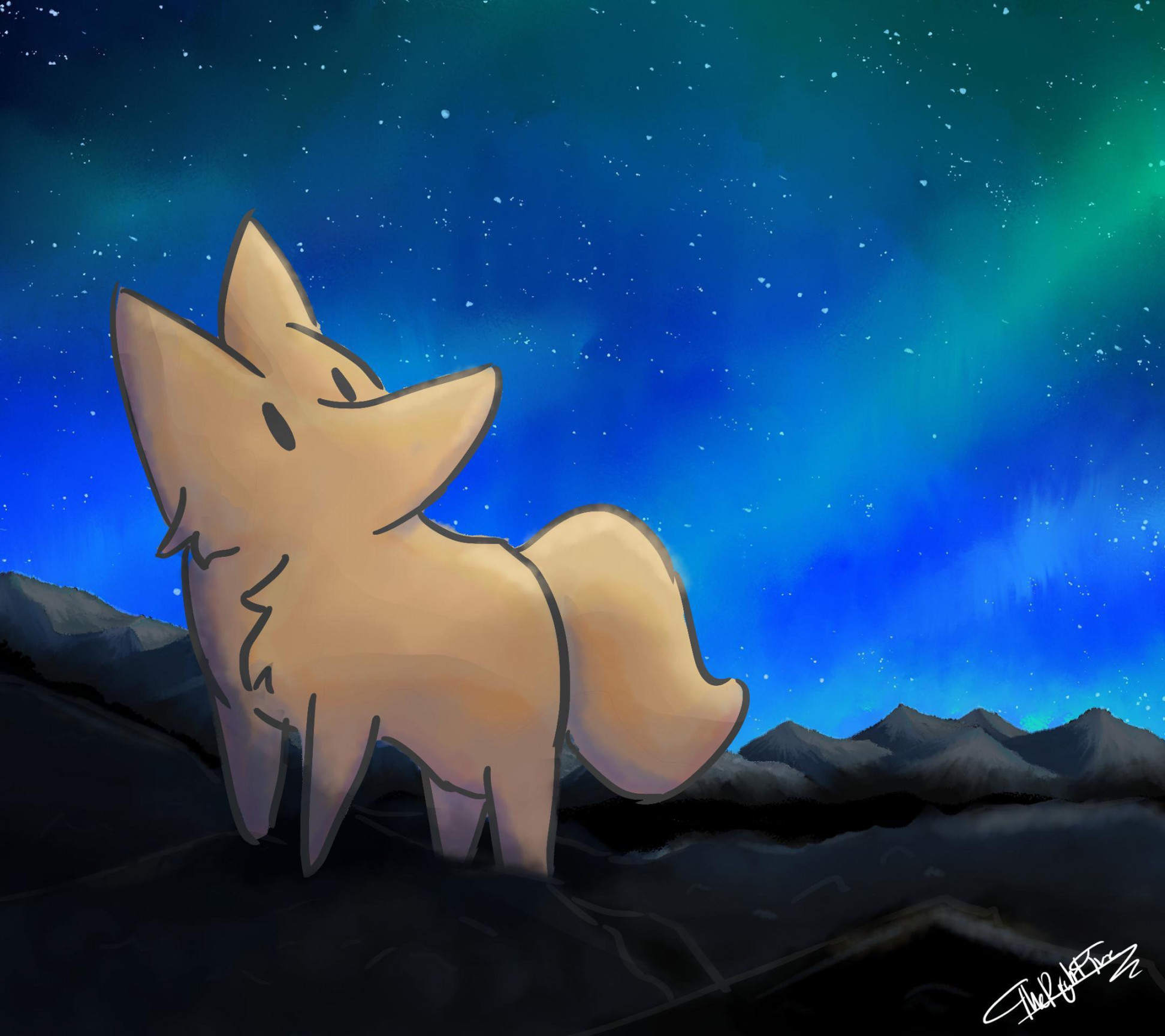 Fox and the Night Sky - a drawing of fox character : r/foxes
