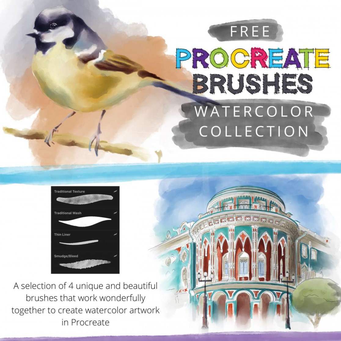 FREE Watercolor Brushes - k+ Users for Procreate by CrayonArcade