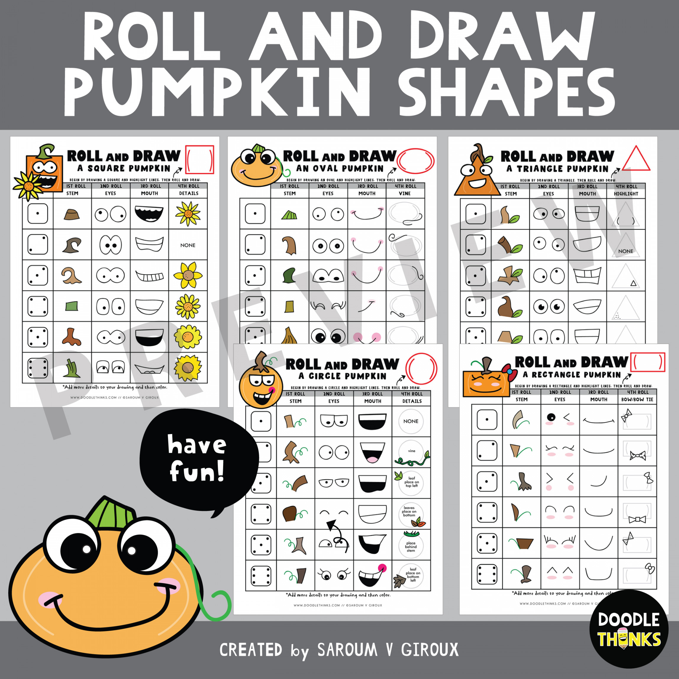 Friendly Pumpkin Shapes Roll and Draw Dice Game Sheets  Made By