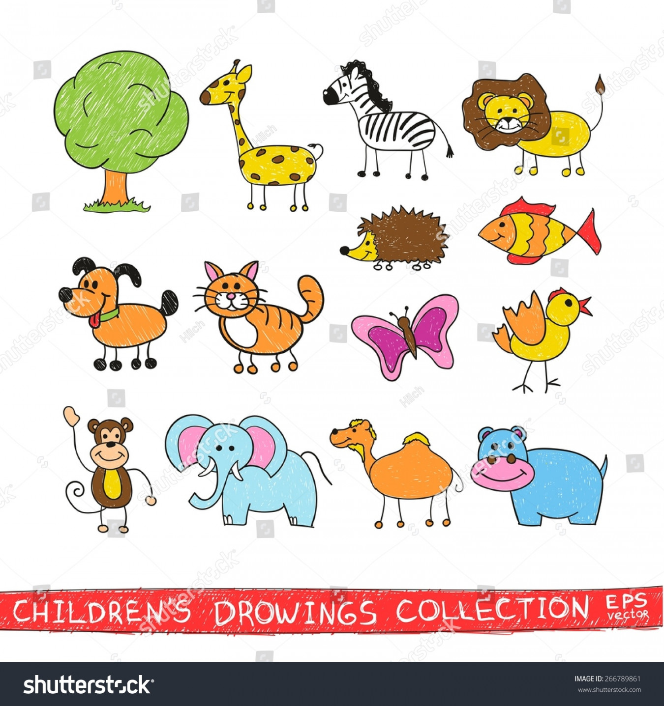 Funny Zoo Child Hand Drawing Image: Stock-Vektorgrafik (Lizenzfrei