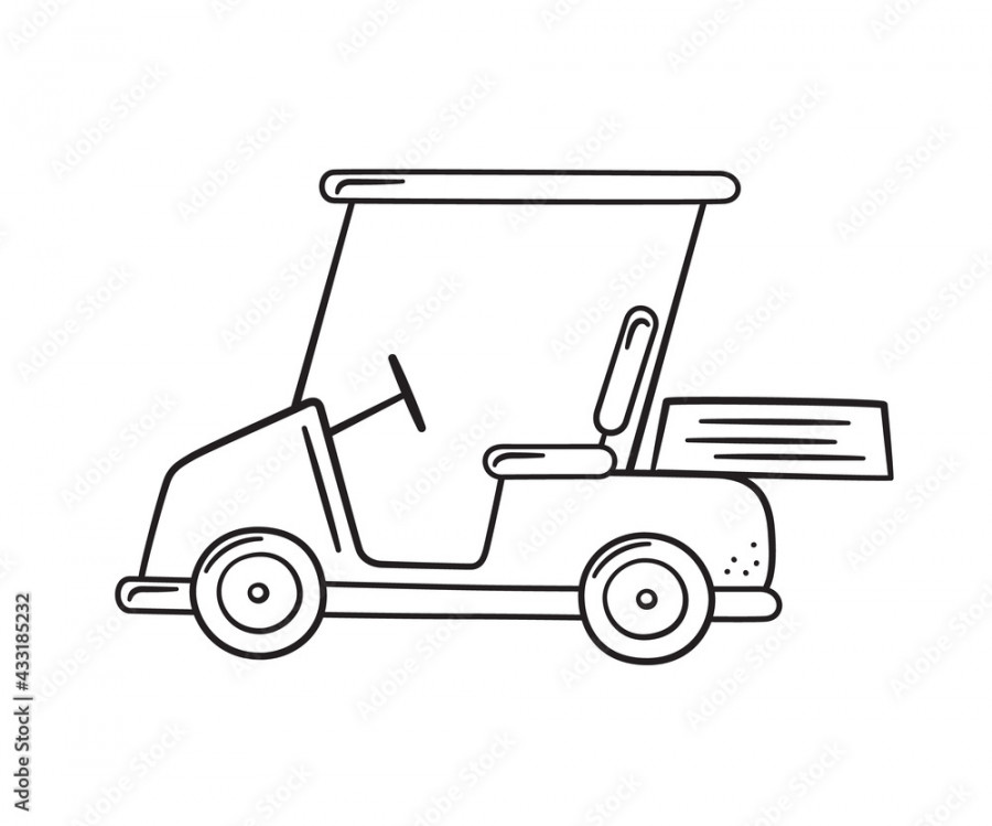 Golf cart in doodle style. Hand drawn electric car