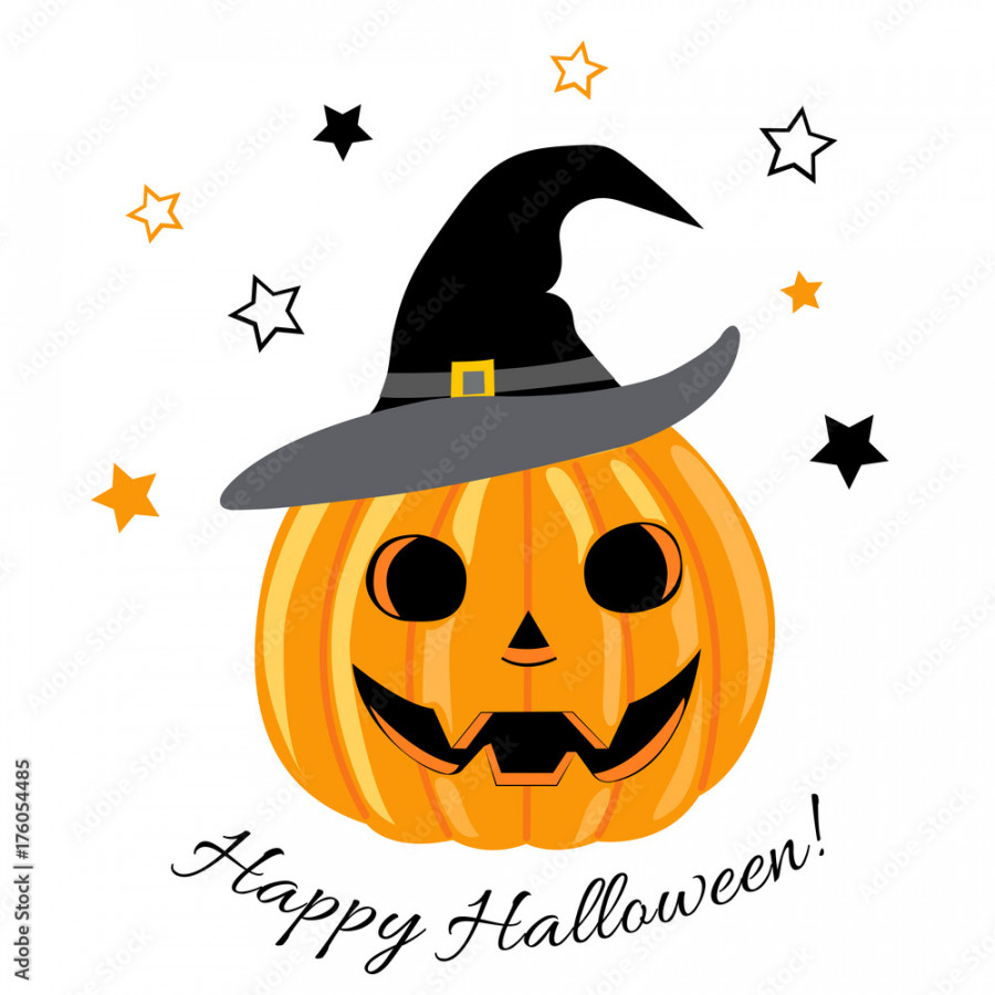 Greeting card with a holiday of Halloween, drawing of a pumpkin