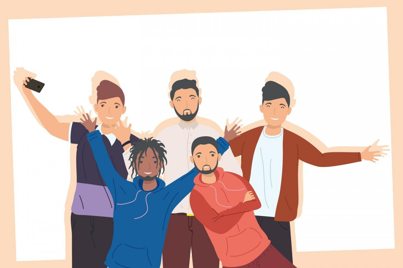 group of five male friends  Vector Art at Vecteezy