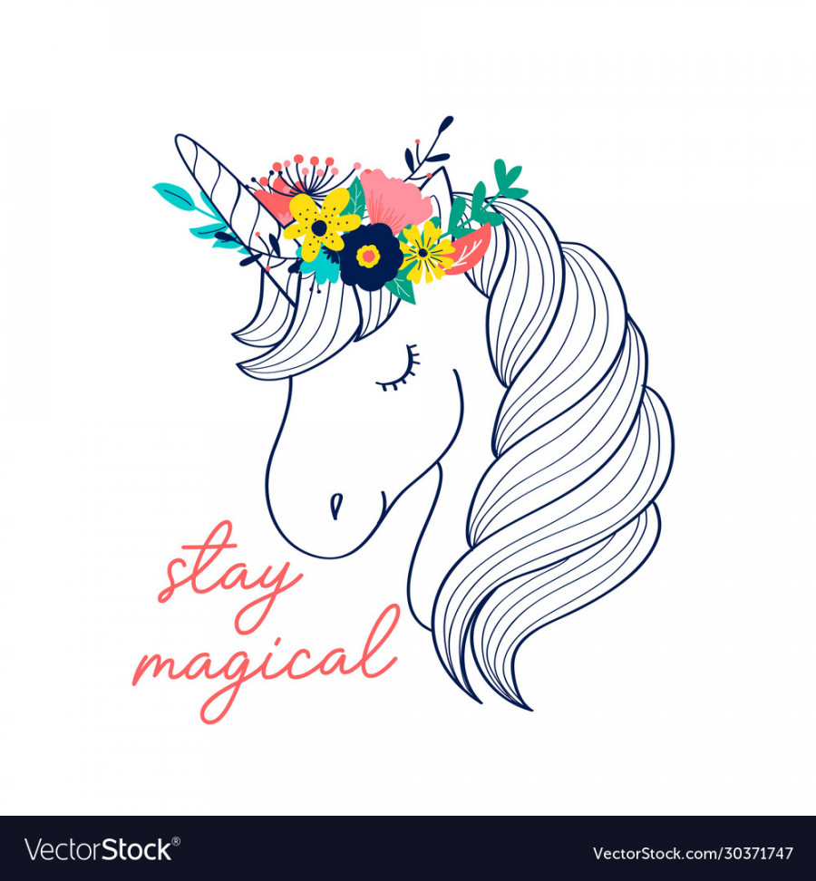 Hand drawing print design unicorn and slogan Vector Image