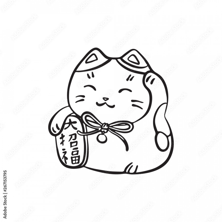 Hand drawn maneki neko lucky cat