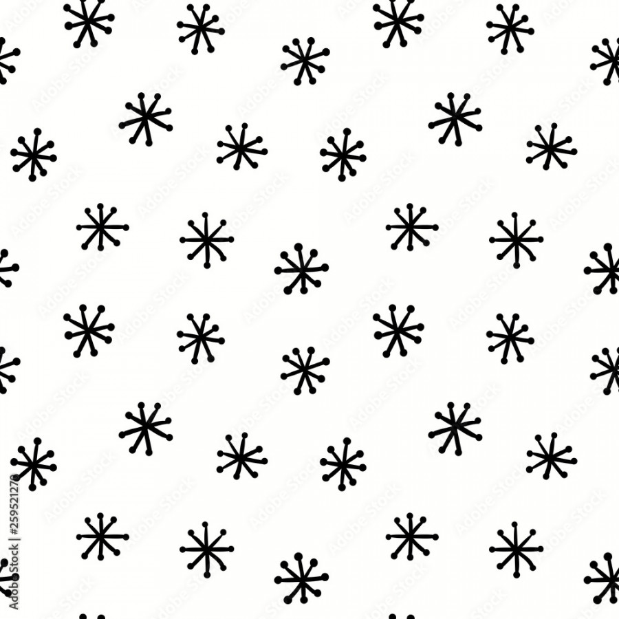 Hand drawn seamless pattern with snowflakes, black on white