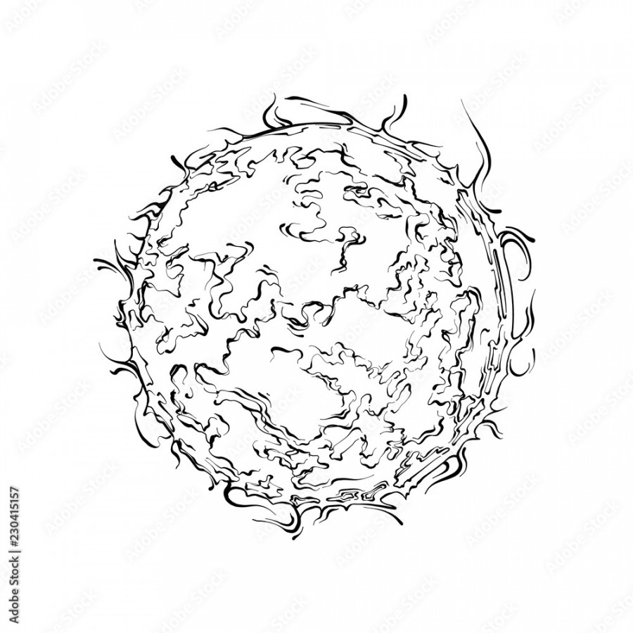 Hand drawn sketch of sun in black isolated on white background